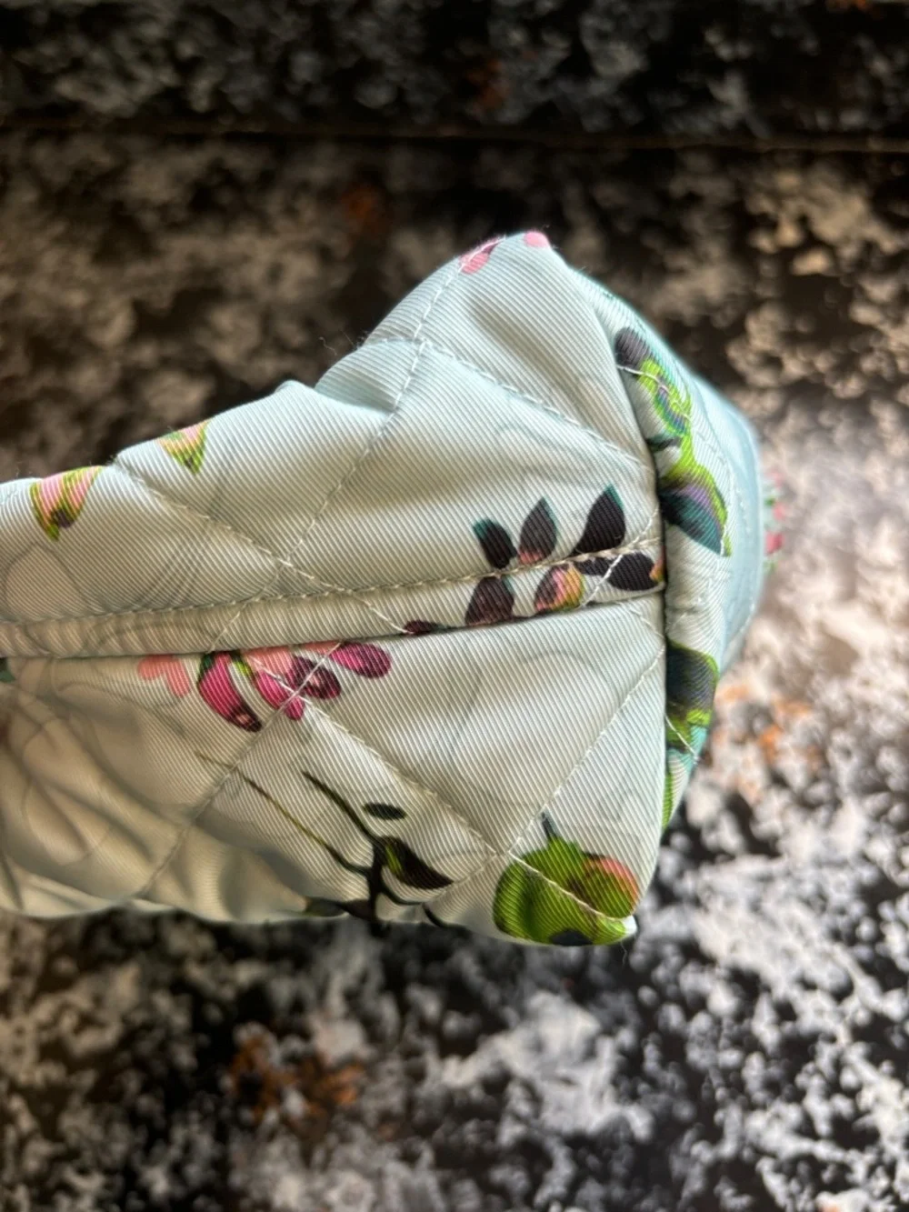 Vera Bradley Quilted Floral Cosmetic Bag in Light Blue with Green Accents